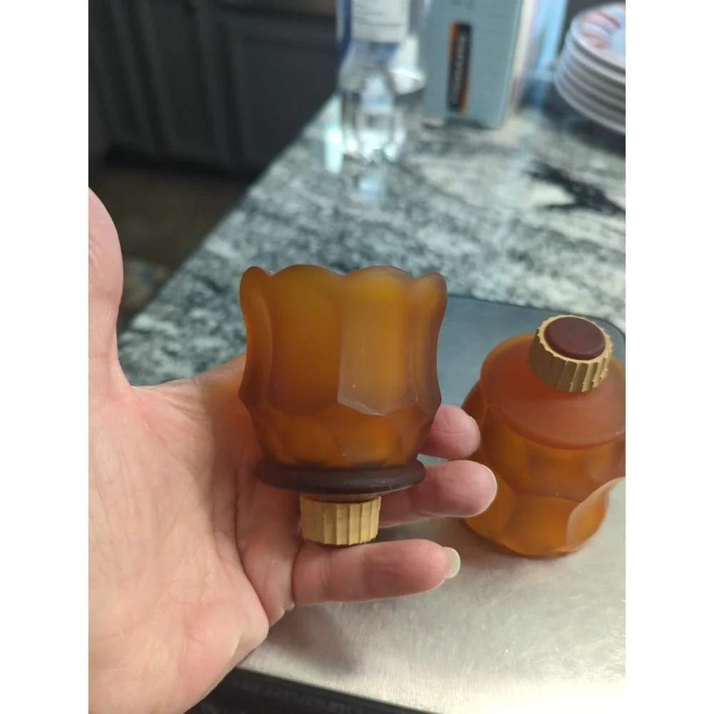 3 Vintage Faroy Amber Frosted Tulip Candle Cups With Pegs